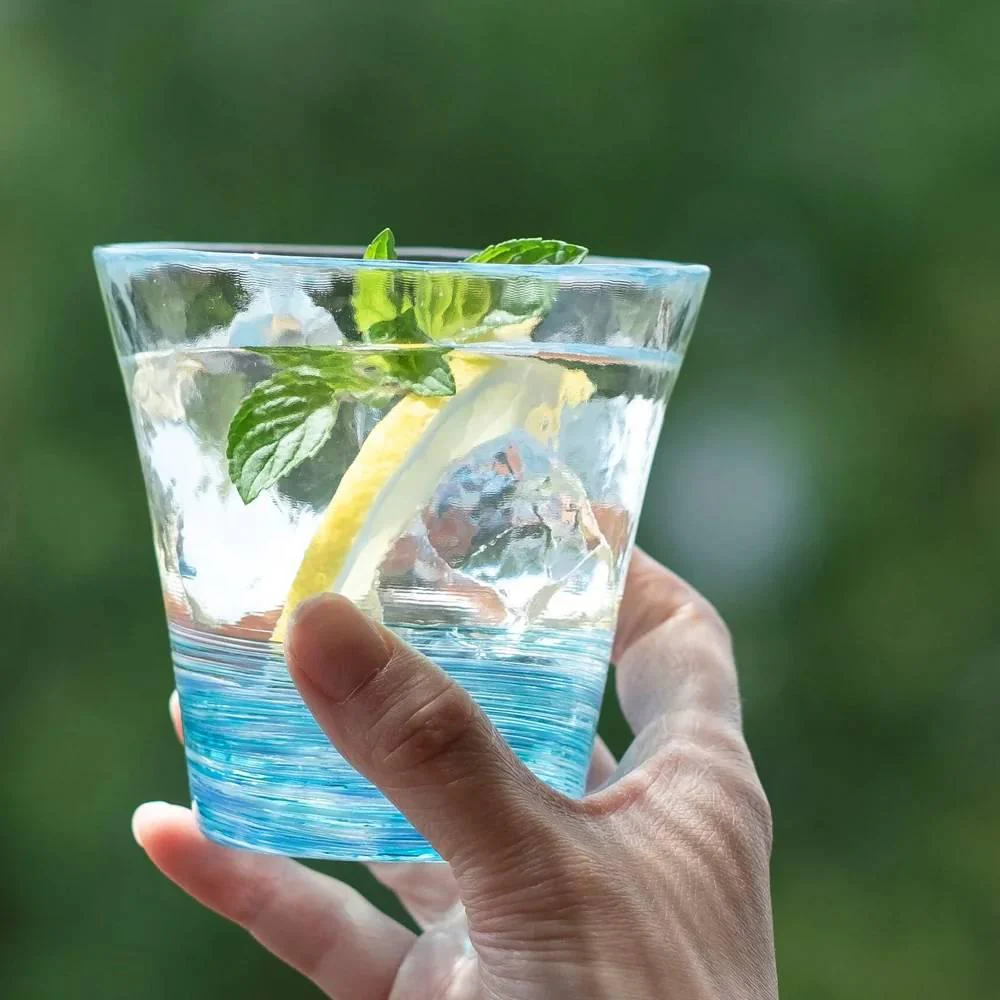 Aderia Handmade Drinking Glass Soft Swirling Blue Pattern 260ml - Image 2
