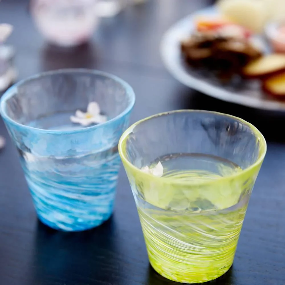 Aderia Handmade Drinking Glass Soft Swirling Blue Pattern 260ml - Image 3