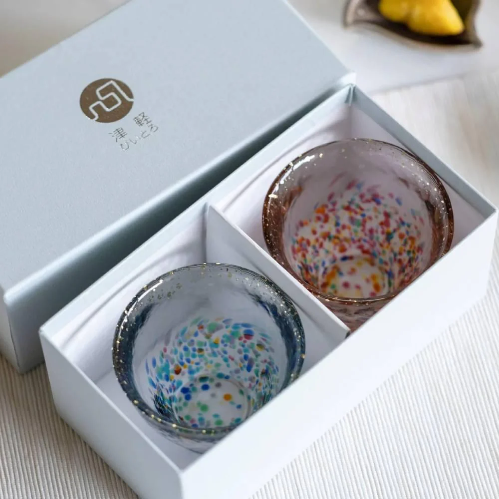 Aderia Handmade Gold Flake Colorful Shot Glasses 85ml (Pair Set) - Image 6