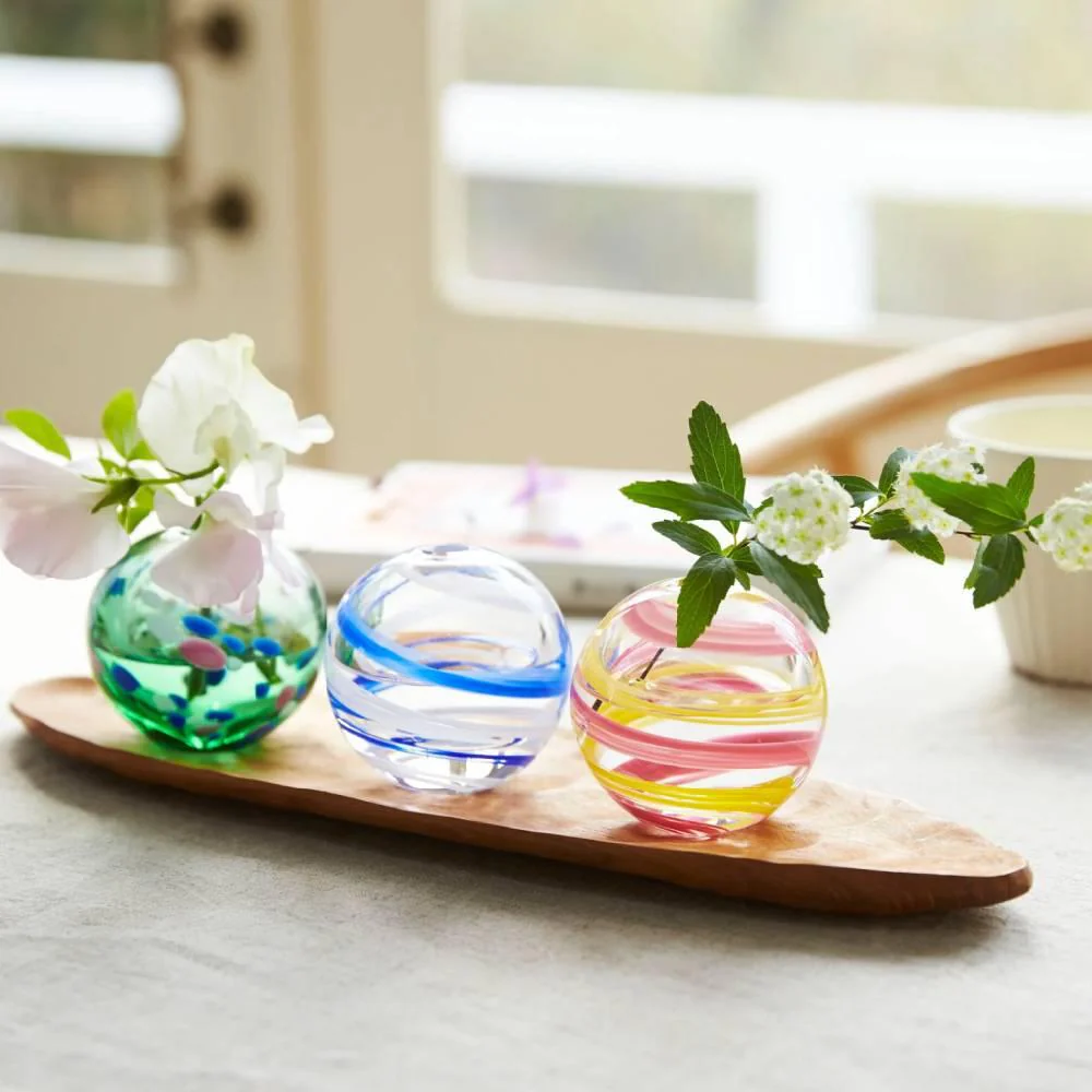 Aderia Pink & Yellow Glass Temari Ball Small Flower Vase 65mm - Image 5
