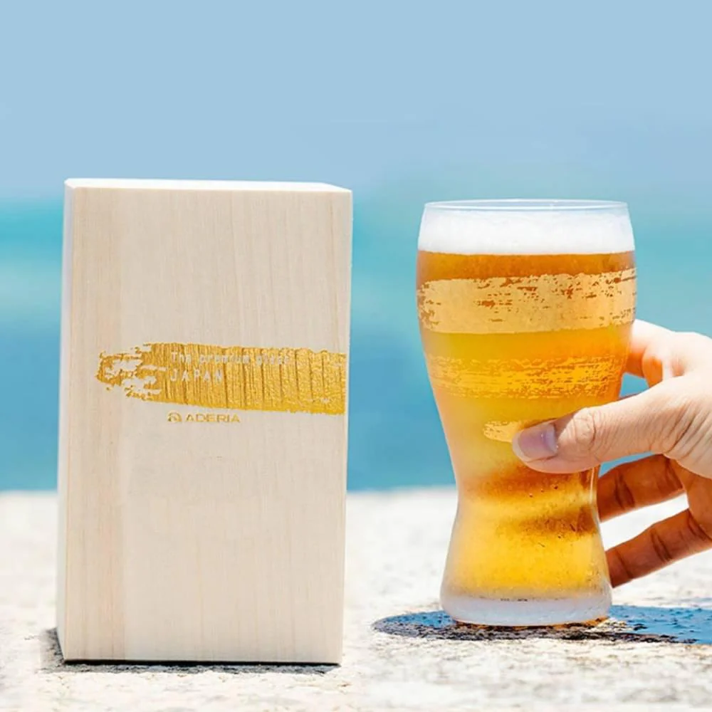 Aderia Premium Gold Pattern Frosted Beer Glass 380ml - Image 4