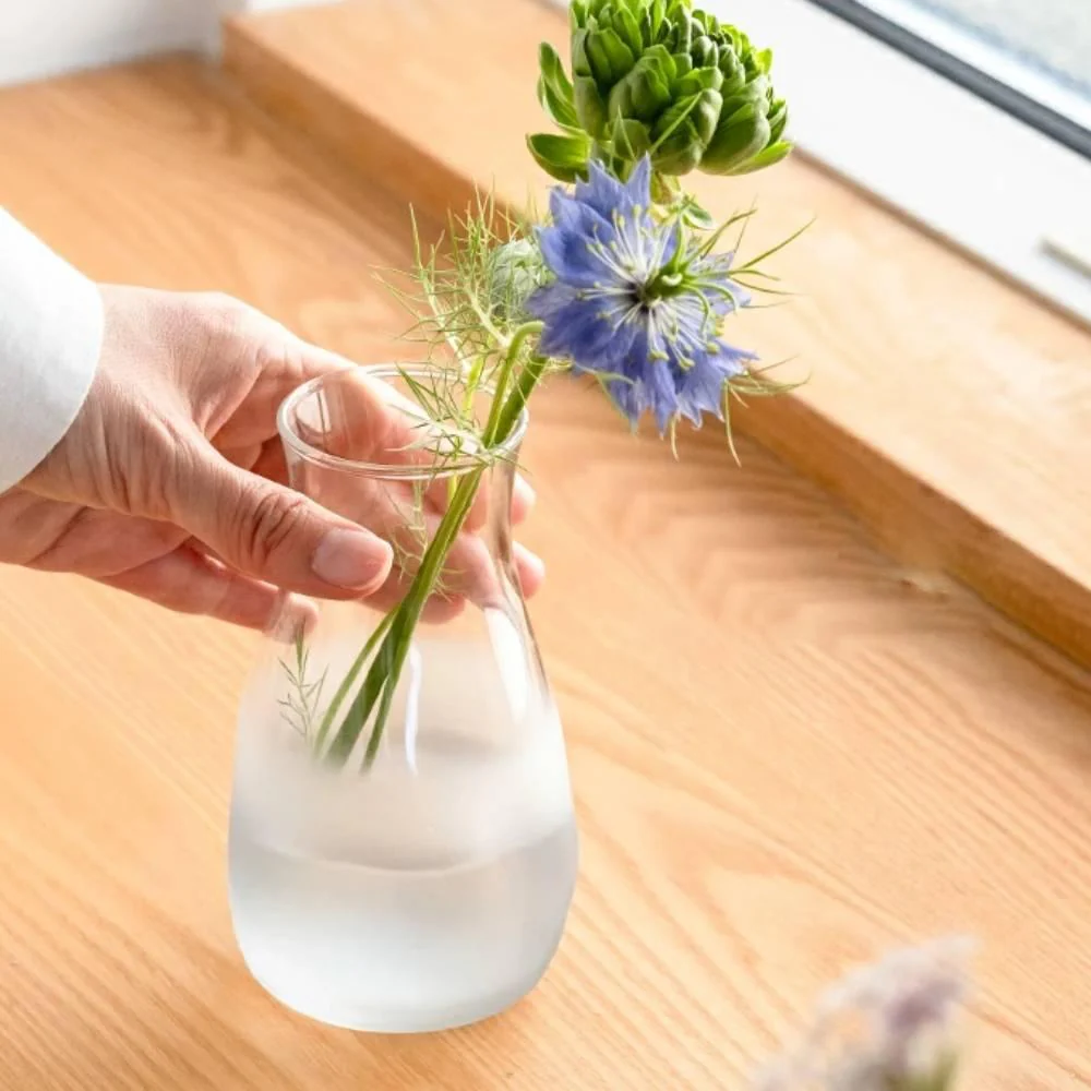Aderia Tebineri Small Glass Flower Vase Frosted Blue Finish 129mm - Image 2