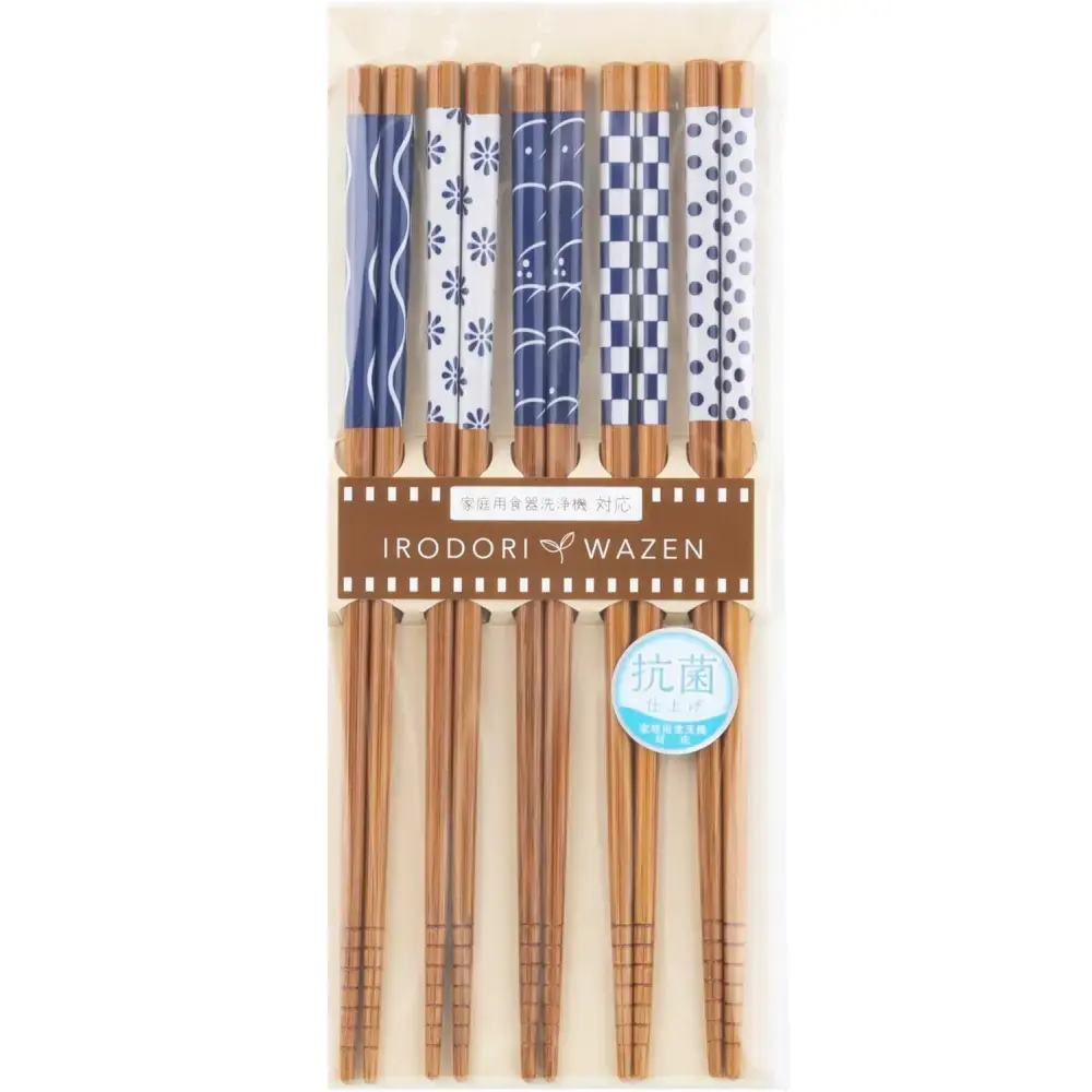 Aoba Bamboo Chopsticks Sea Patterns Blue & White 22.5cm (5 Pairs) - Image 5