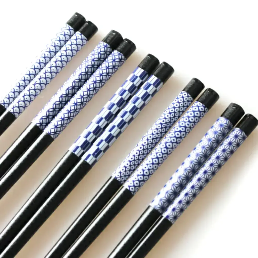 Aoba Chopsticks Traditional Japanese Patterns Indigo 22.5cm (5 Pairs) - Image 2