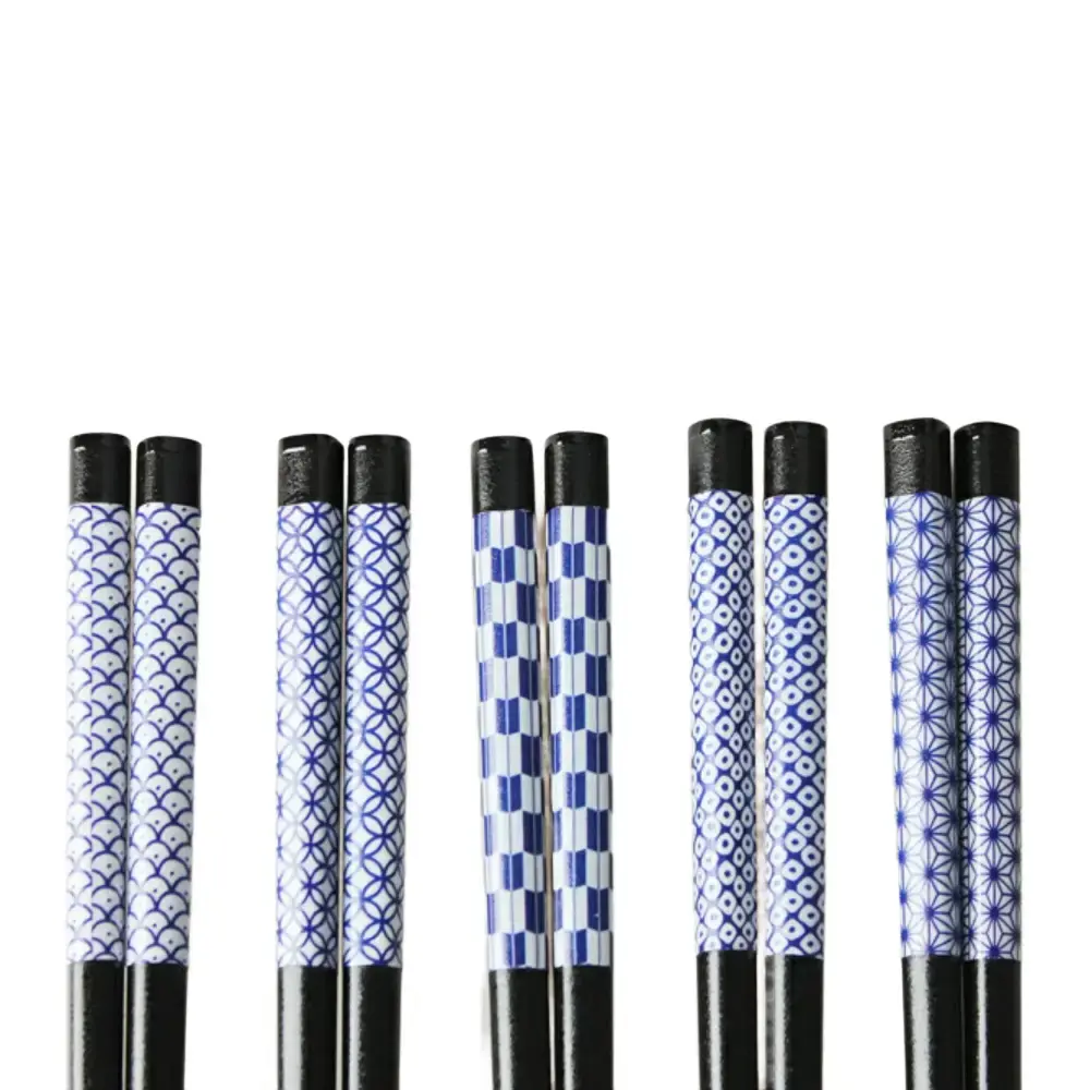 Aoba Chopsticks Traditional Japanese Patterns Indigo 22.5cm (5 Pairs) - Image 3