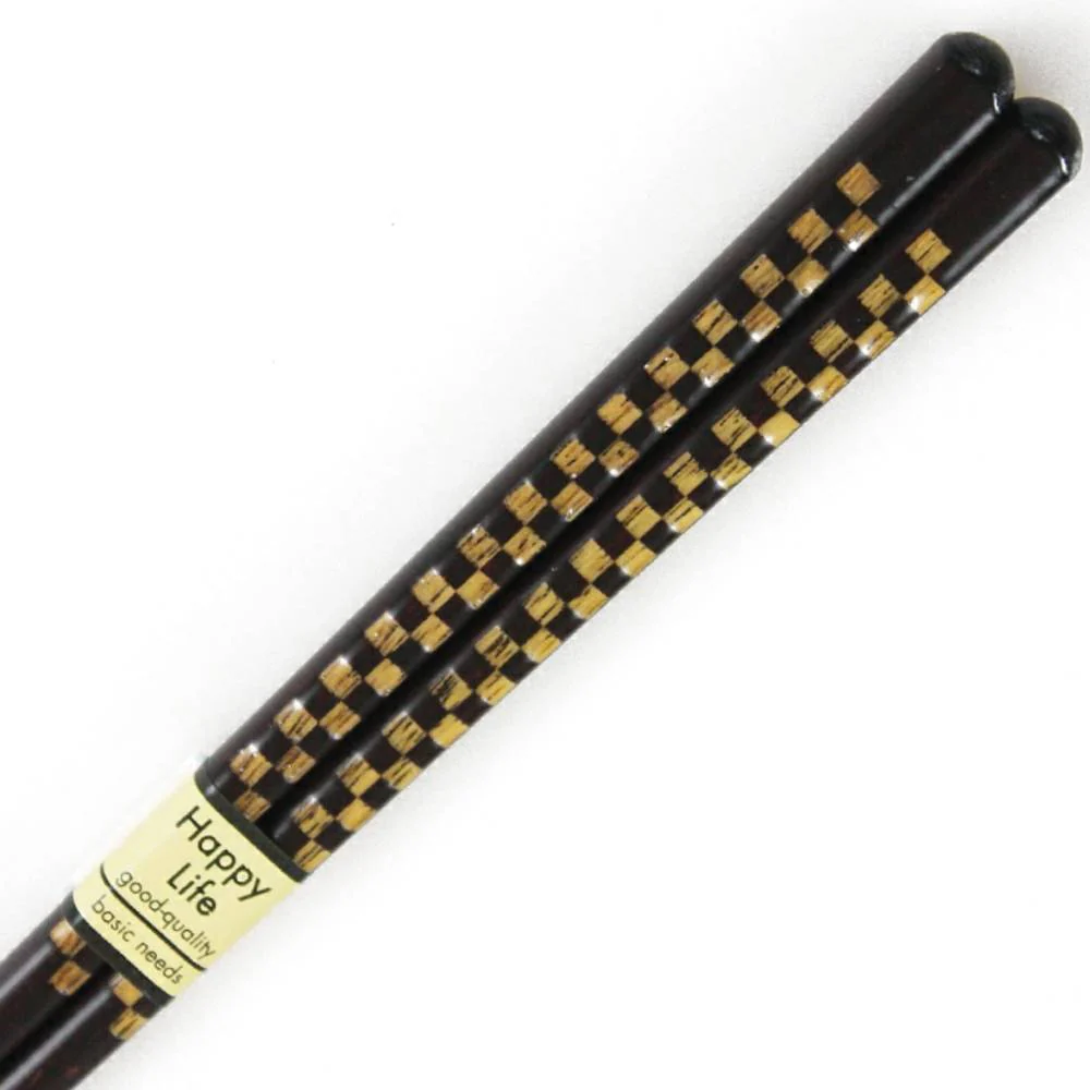 Aoba Dishwasher Safe Wooden Chopsticks Checkered Black & Gold 23cm - Image 2