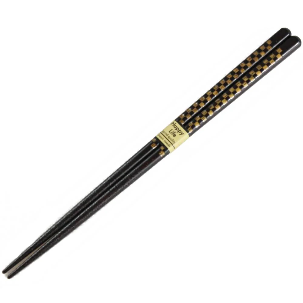 Aoba Dishwasher Safe Wooden Chopsticks Checkered Black & Gold 23cm - Image 4