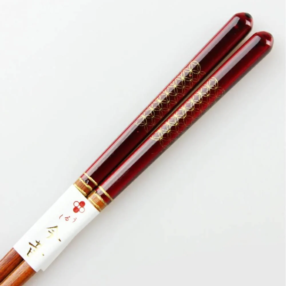 Aoba Dishwasher Safe Wooden Chopsticks Gold Pattern Elegant Red 21cm - Image 2