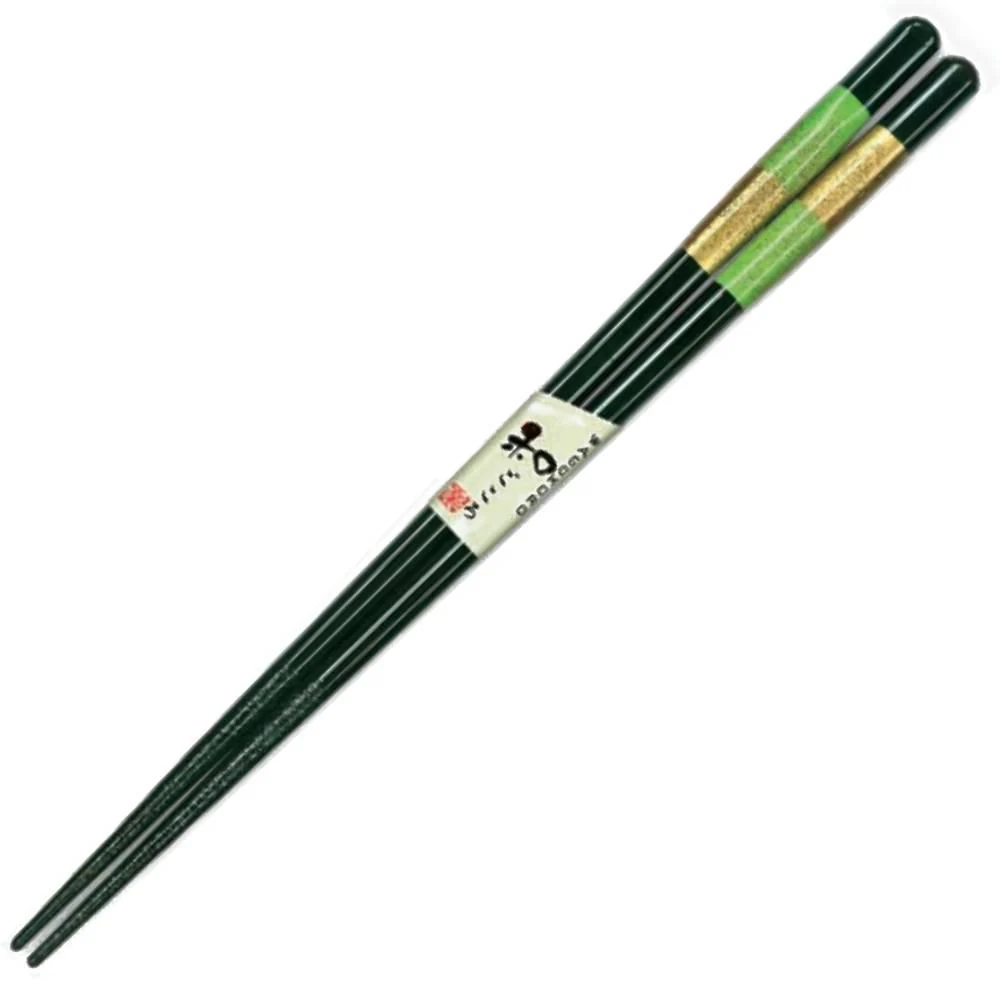 Aoba Dishwasher Safe Wooden Chopsticks Lime Green & Gold Bands 23cm - Image 2