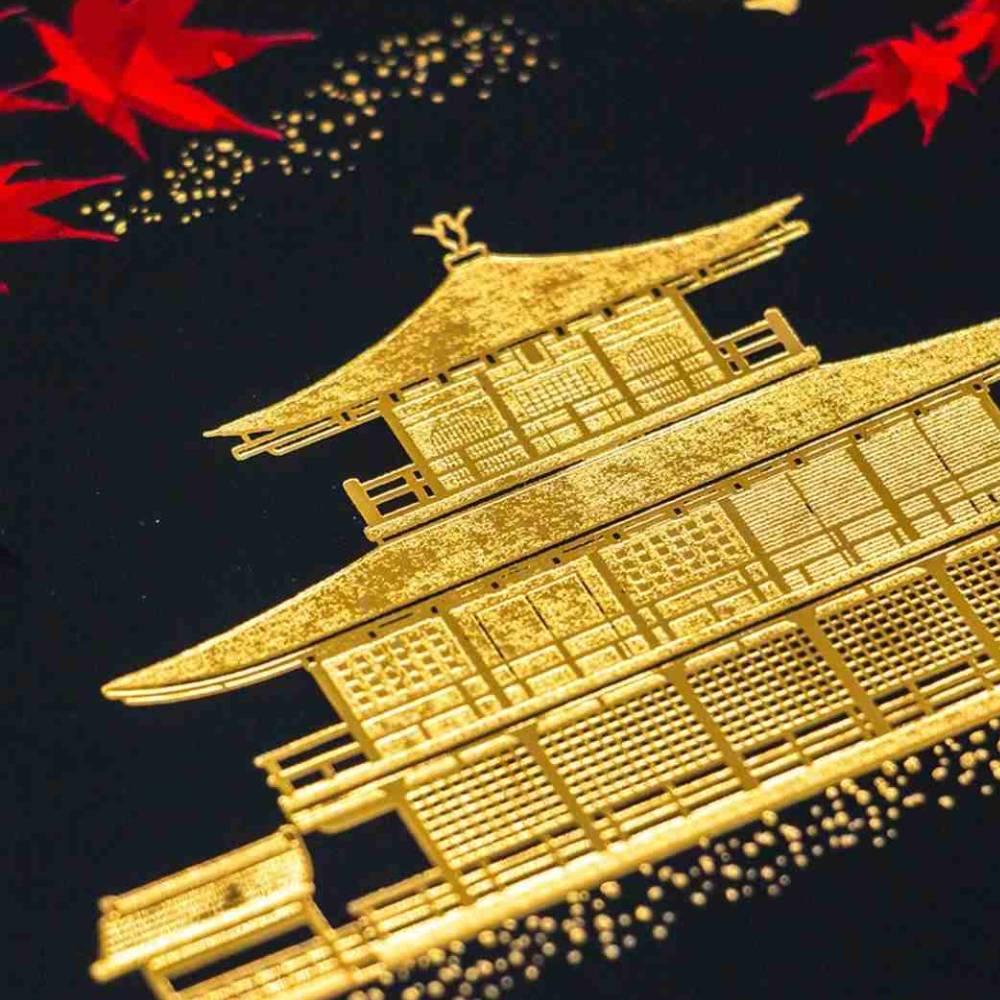 Black & Gold Foil Postcard Kinkakuji In Autumn Fall Leaves - Image 2