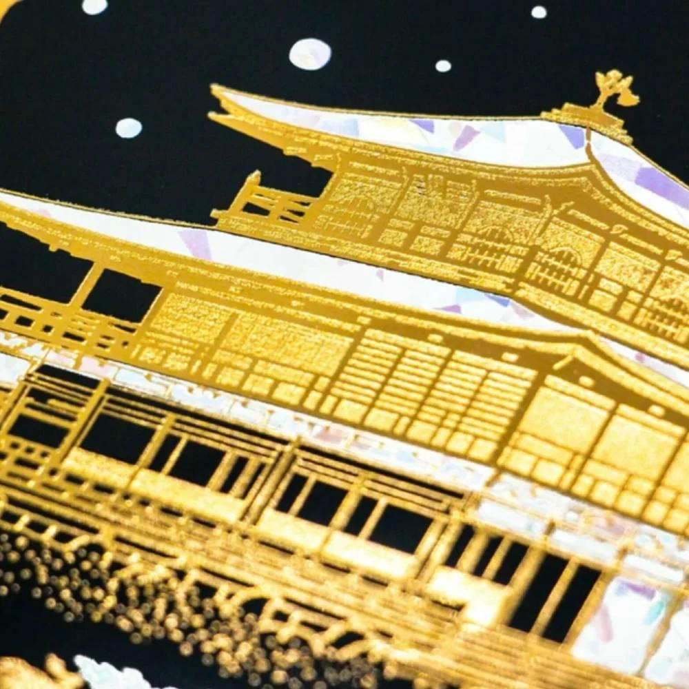 Black & Gold Foil Postcard Kinkakuji Temple Covered With Snow - Image 3