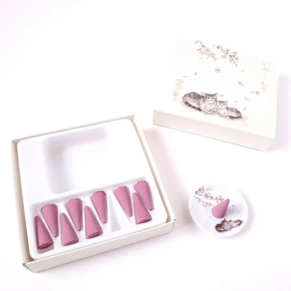 Sakura Cherry Blossom Scent Incense Cones Set With Burner (10 Cones) - Image 2