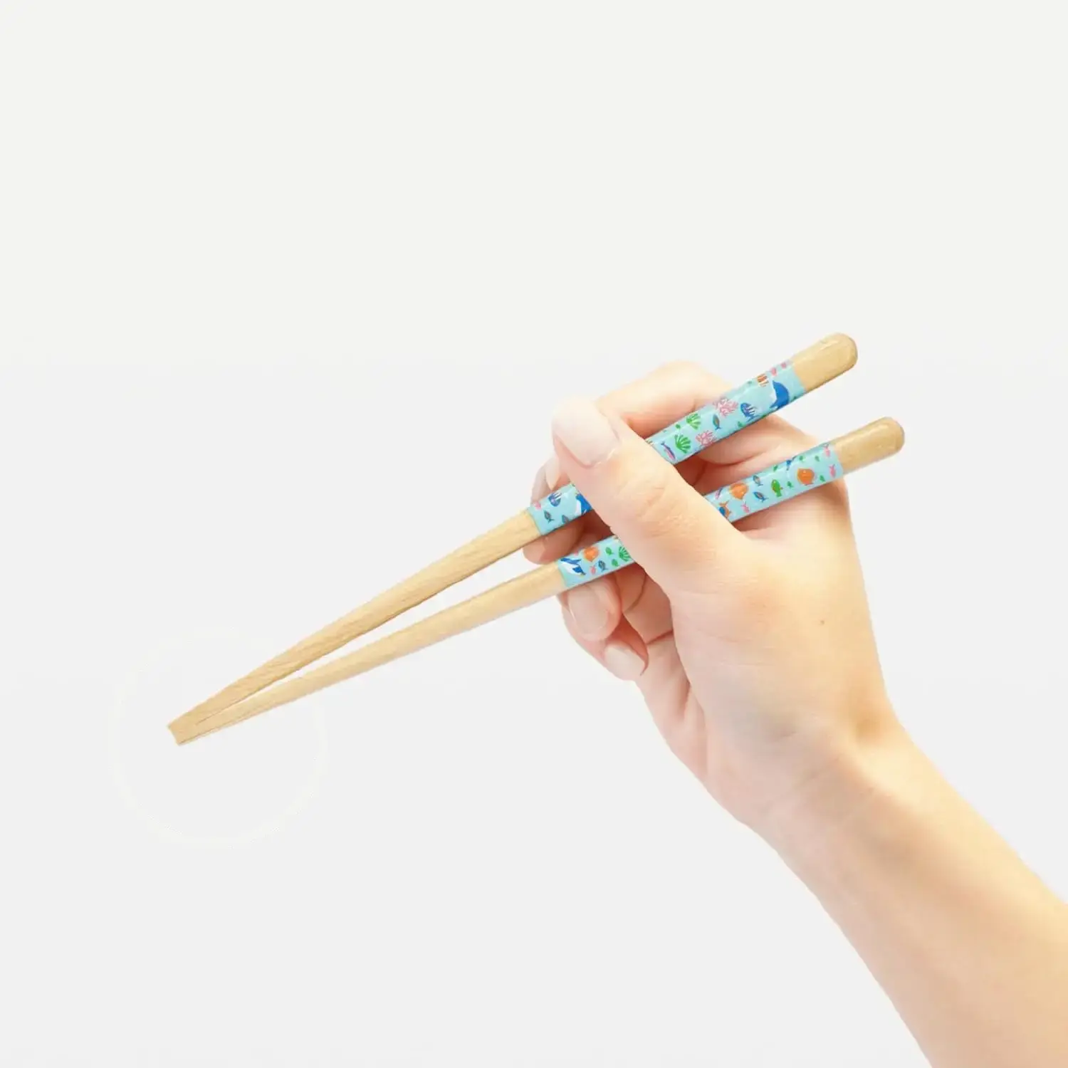 Children's Wooden Chopsticks Non-Slip Easy Grip Aquarium Blue 18cm - Image 2