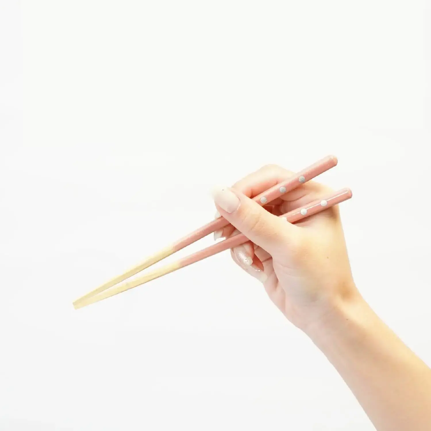 Children's Wooden Chopsticks Non-Slip Easy Grip Polka Dots Pink 18cm - Image 2
