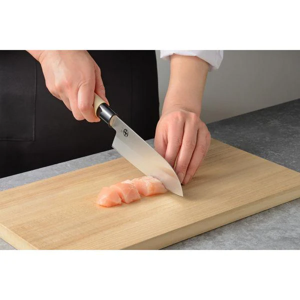 Chitose Japanese Knife 3-Piece Set Wood Handle Santoku, Nakiri & Deba - Image 10