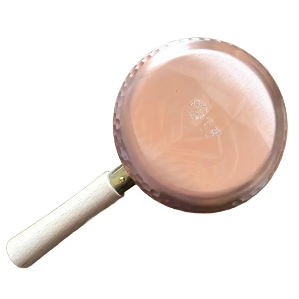 Chitose Wooden-Handled Hammered Copper Milk Pan With Pouring Lip 12cm - Image 5