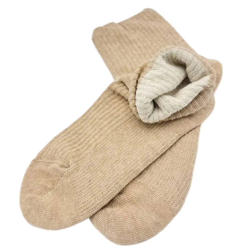 Double Knit Beige Cotton Sleep Crew Socks With Inner Silk Beige 22-25cm - Image 2