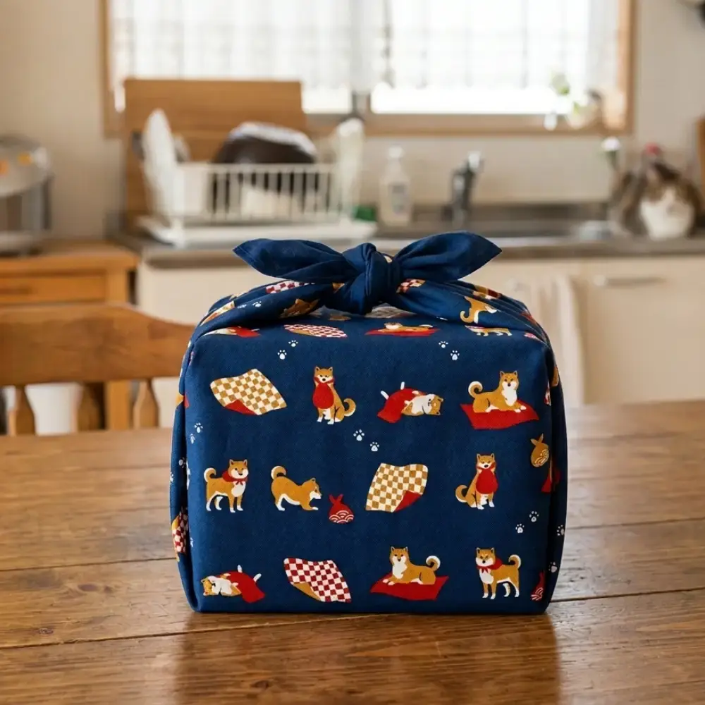 Furoshiki Shiba Inu Medium Blue Cotton Wrapping Cloth 70cm - Image 2