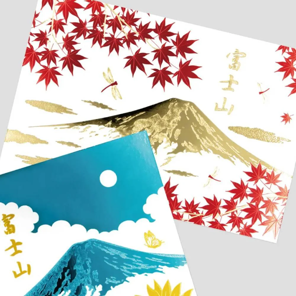 Gold Foil Stamped Postcard Mount Fuji in Autumn Fall Folliage - Image 3