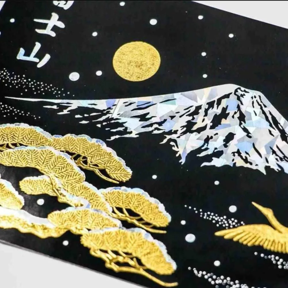 Gold Foil Stamped Postcard Snow Capped Mount Fuji In Winter - Image 2