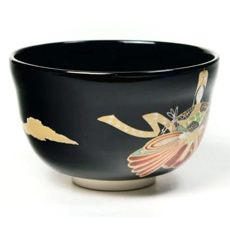 Handmade Chawan Black Ningyo Doll Design Matcha Cup Japanese Tea Bowl - Image 2