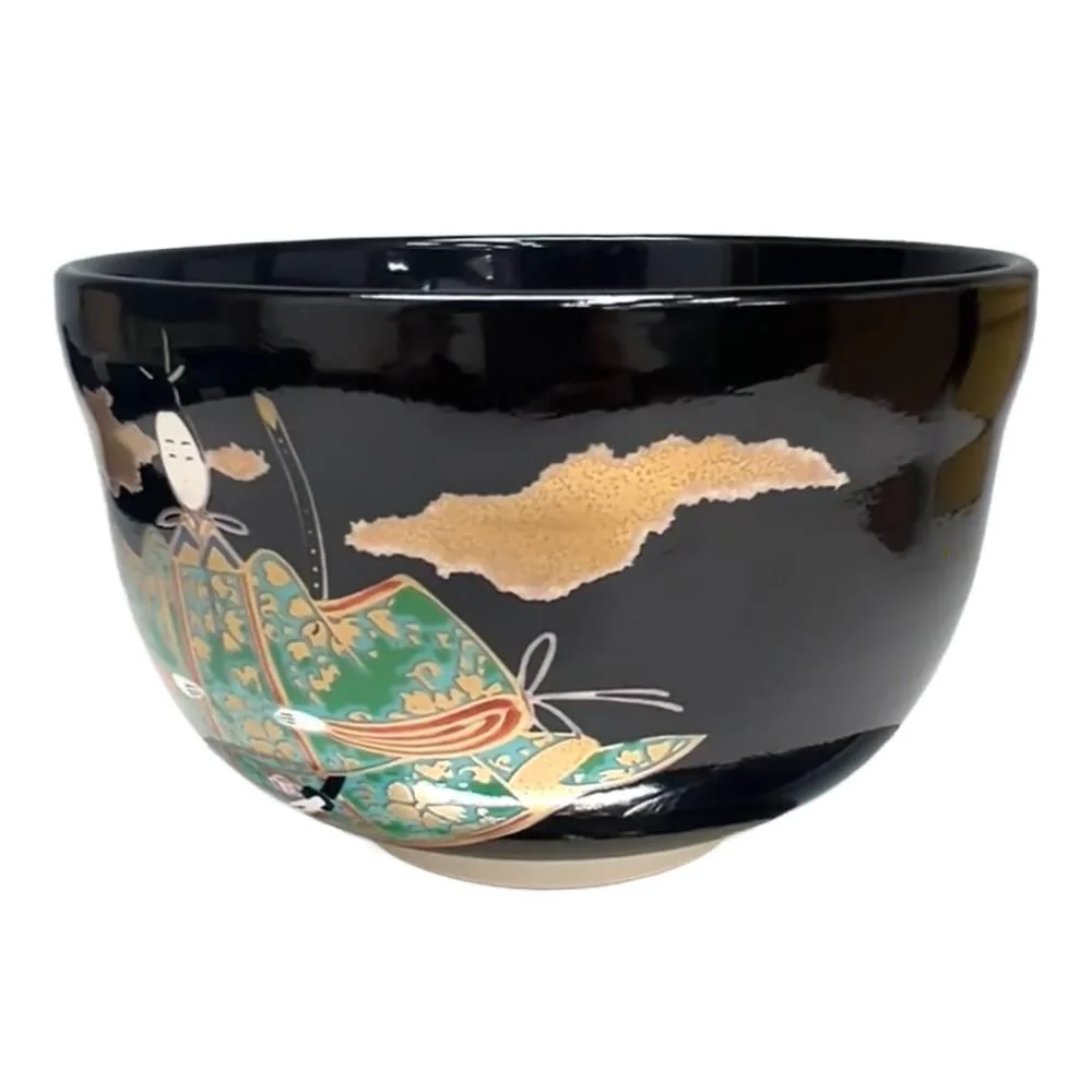 Handmade Chawan Black Ningyo Doll Design Matcha Cup Japanese Tea Bowl - Image 3