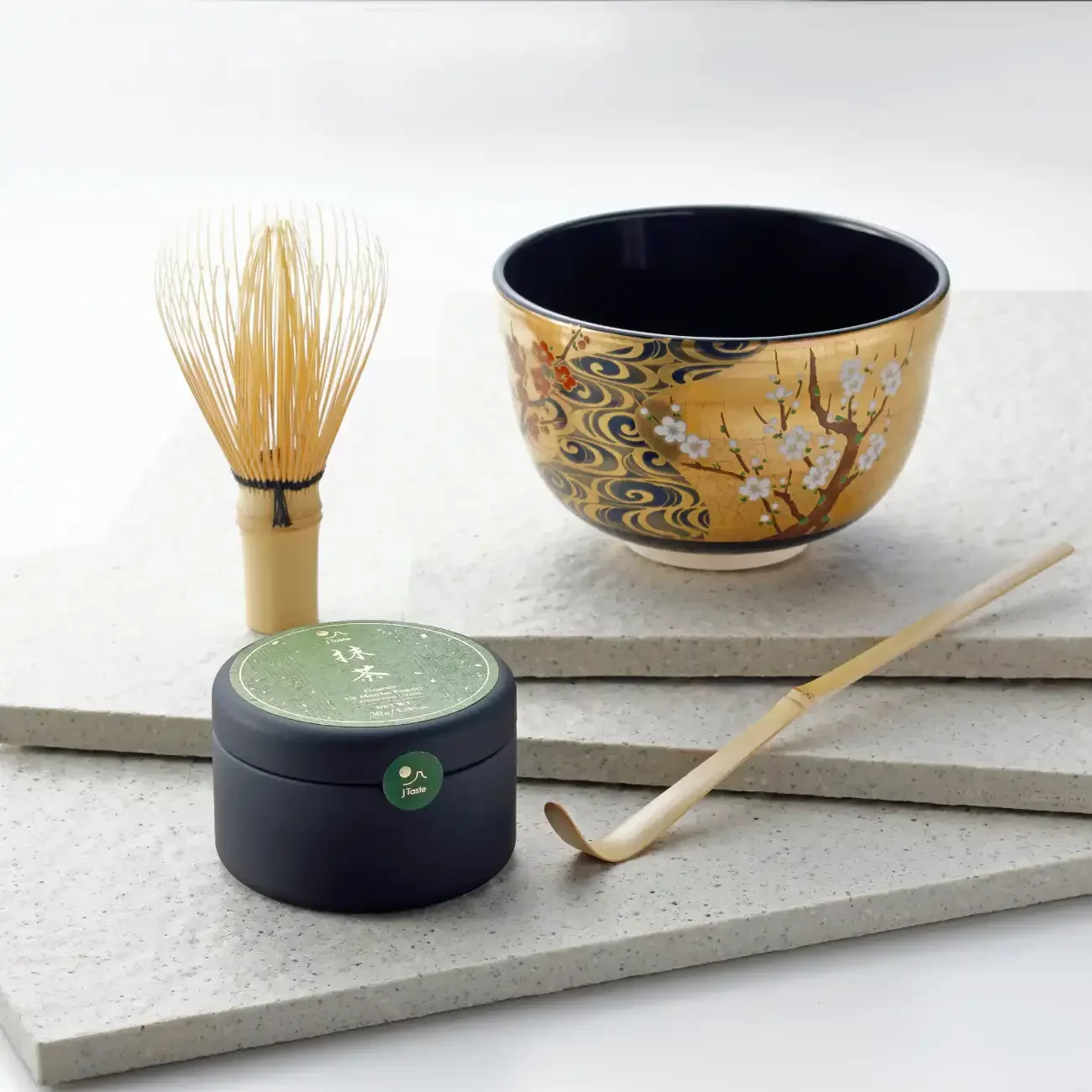 Handmade Chawan Gold Plum Blossom Design Unique Matcha Tea Cup Bowl - Image 4