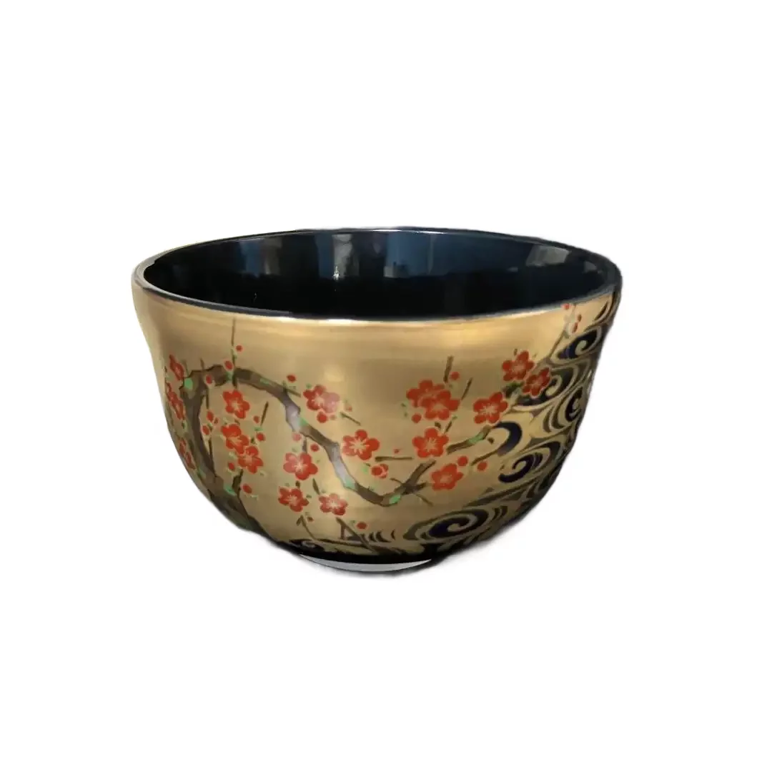 Handmade Chawan Gold Plum Blossom Design Unique Matcha Tea Cup Bowl - Image 5