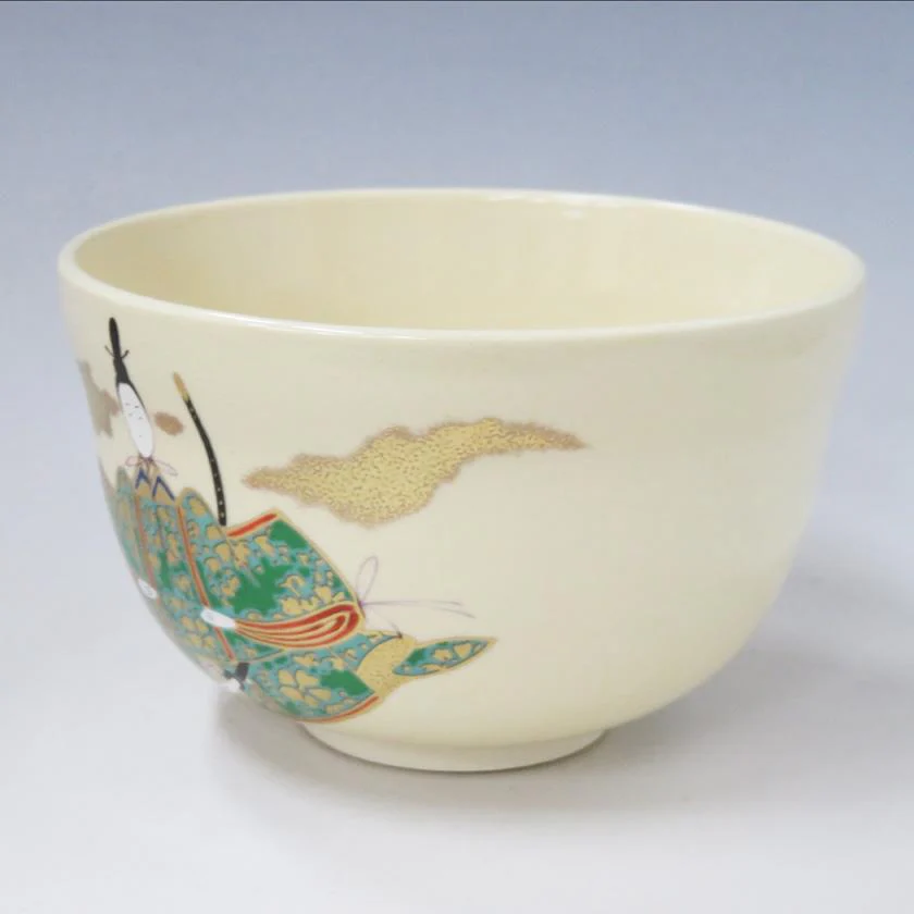 Handmade Chawan White Ningyo Doll Design Matcha Cup Japanese Tea Bowl - Image 2