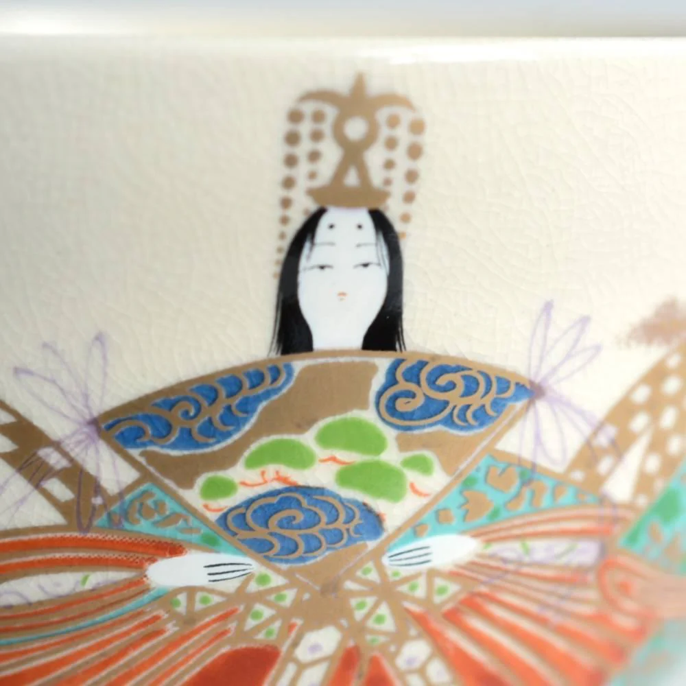 Handmade Chawan White Ningyo Doll Design Matcha Cup Japanese Tea Bowl - Image 4