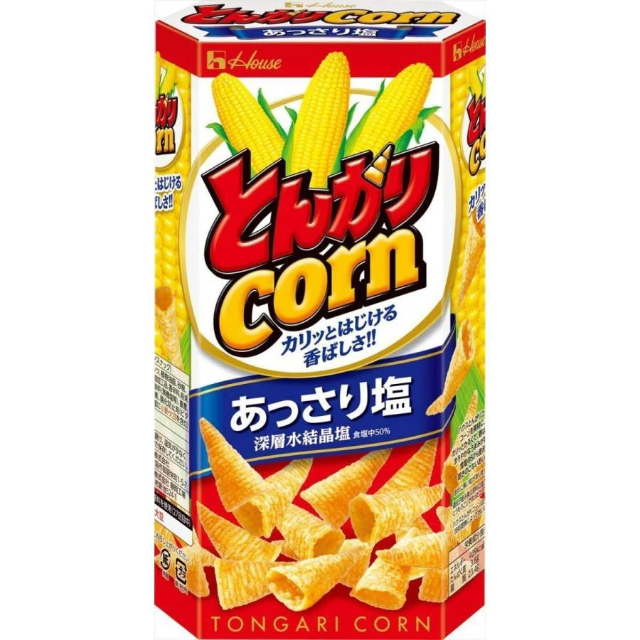 House Foods Tongari Corn Japanese Cone Shaped Chips Lightly Salted (Pack of 6)