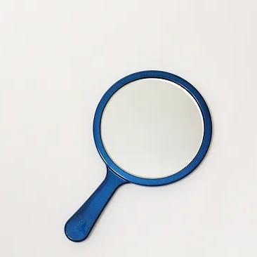 Indigo Blue Lacquered Hand Mirror Crescent Moon Design - Image 2