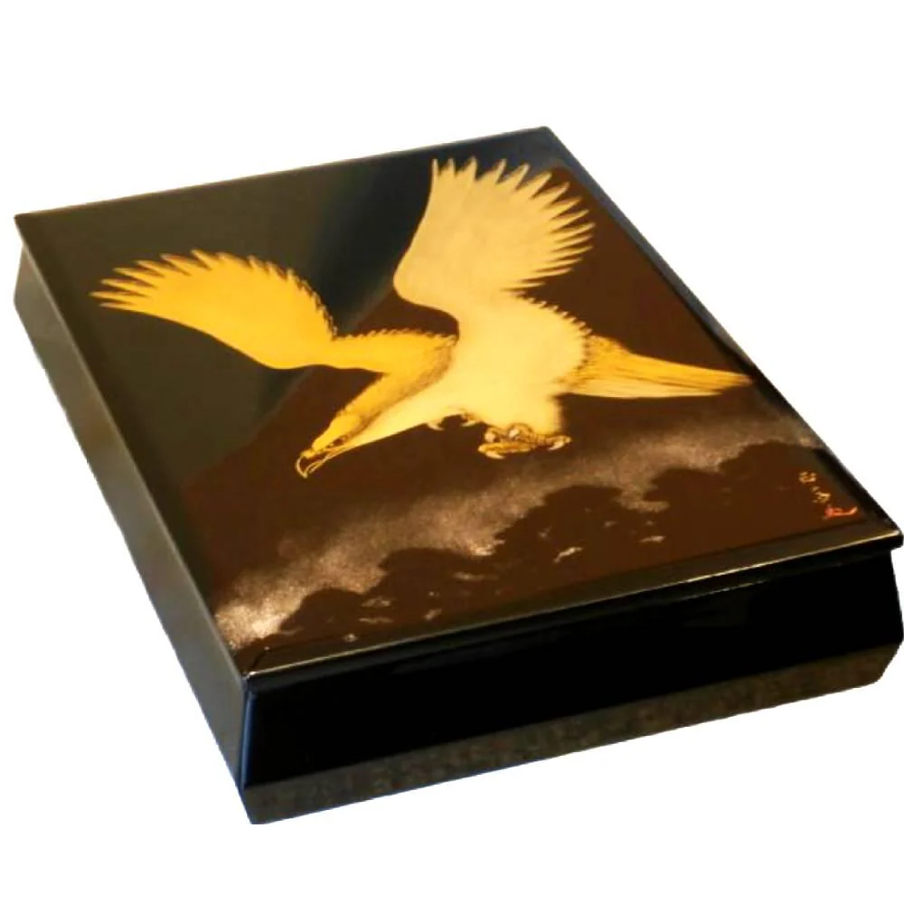 Isuke Handcrafted Lacquered Wooden A4 Storage Box Pine & Hawk - Image 2