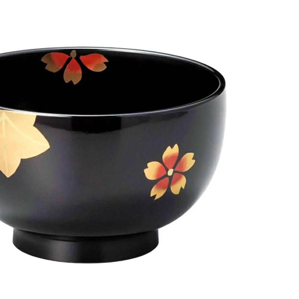Isuke Japanese Lacquered Soup Bowls Sakura Cherry Blossom Design (Set of 2) - Image 3