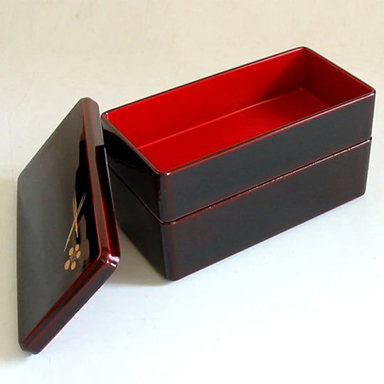 Isuke Two-Tier Lacquered Bento Box Red Lunchbox With Plum Motif - Image 2