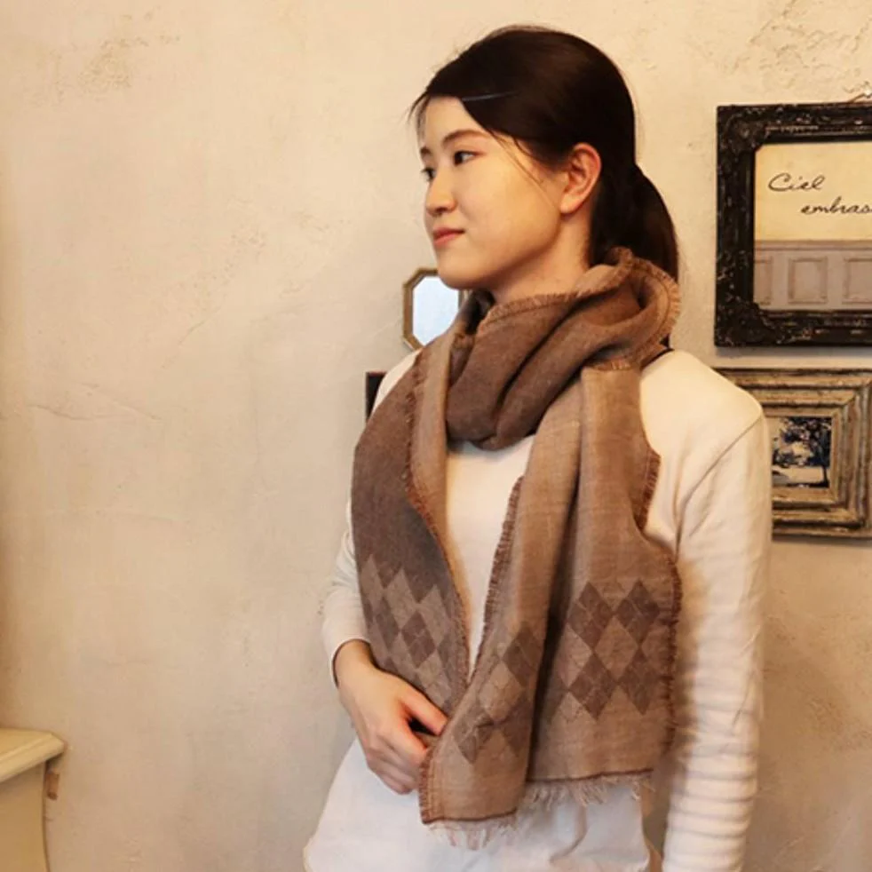 Jogan Baby Alpaca Wool Brown Double Layer Scarf Winter Wrap 38Ă—180cm - Image 3