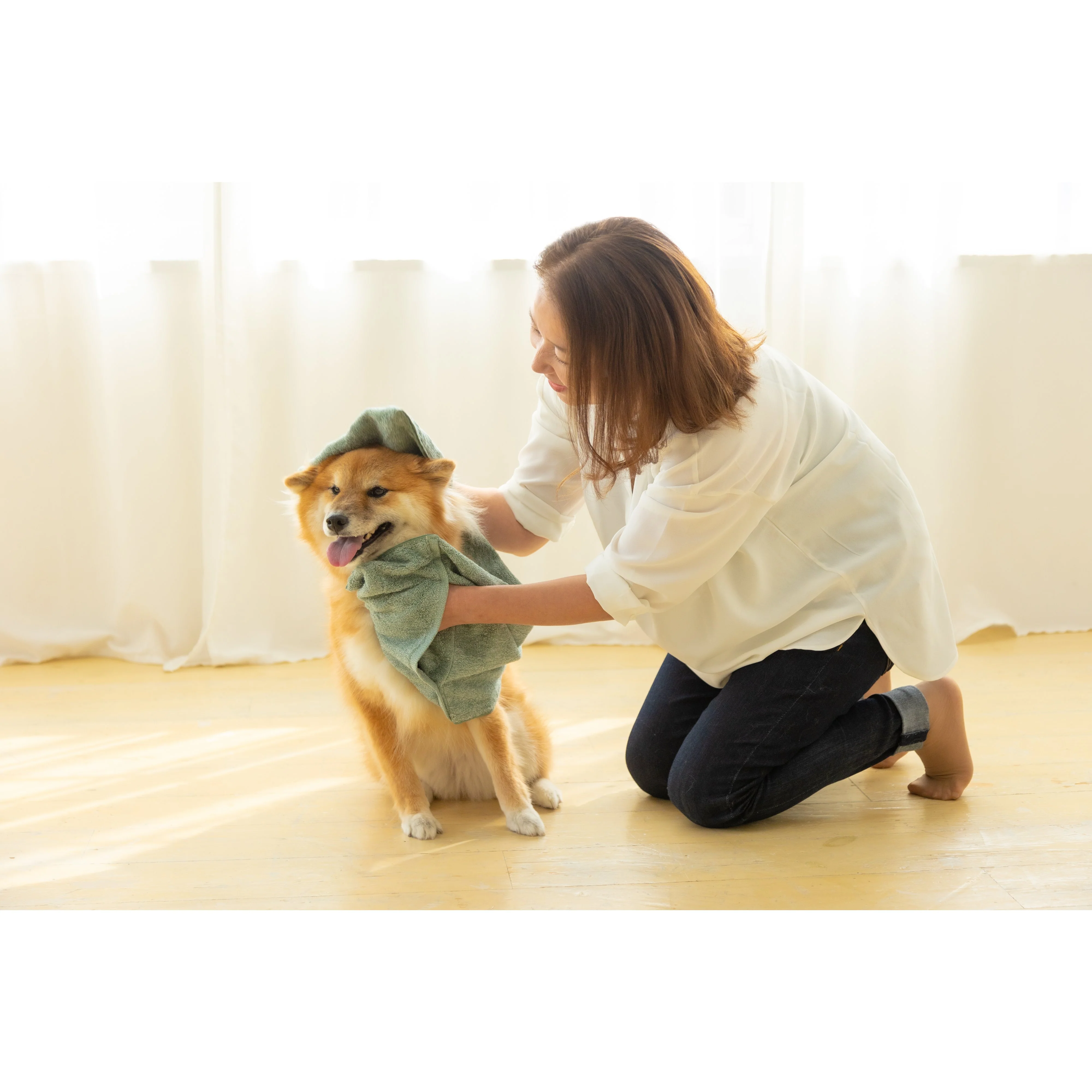 Jogan Pet Towel Super Absorbant Bath Towel for Pets Green 34×78cm - Image 5
