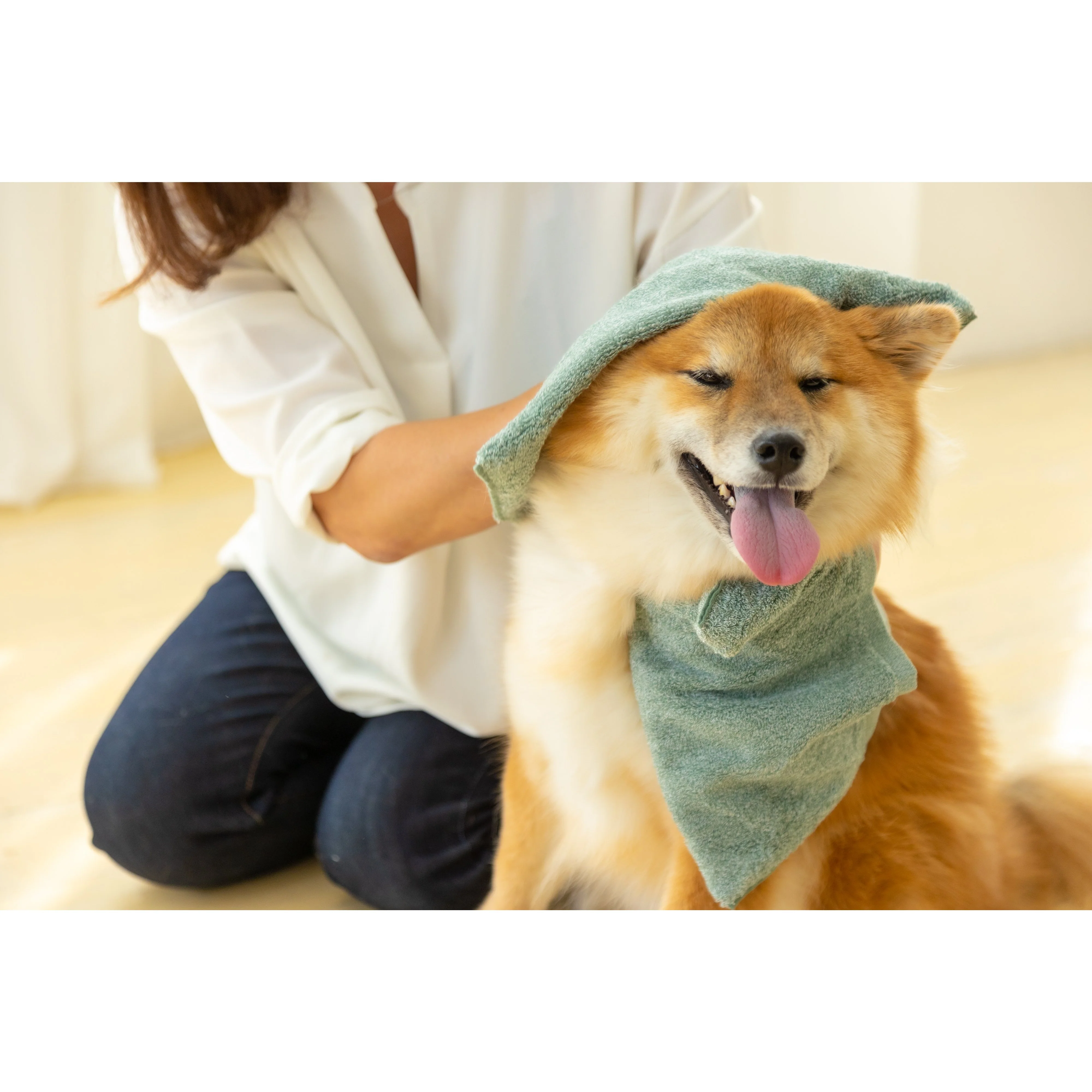 Jogan Pet Towel Super Absorbant Bath Towel for Pets Green 34×78cm - Image 7