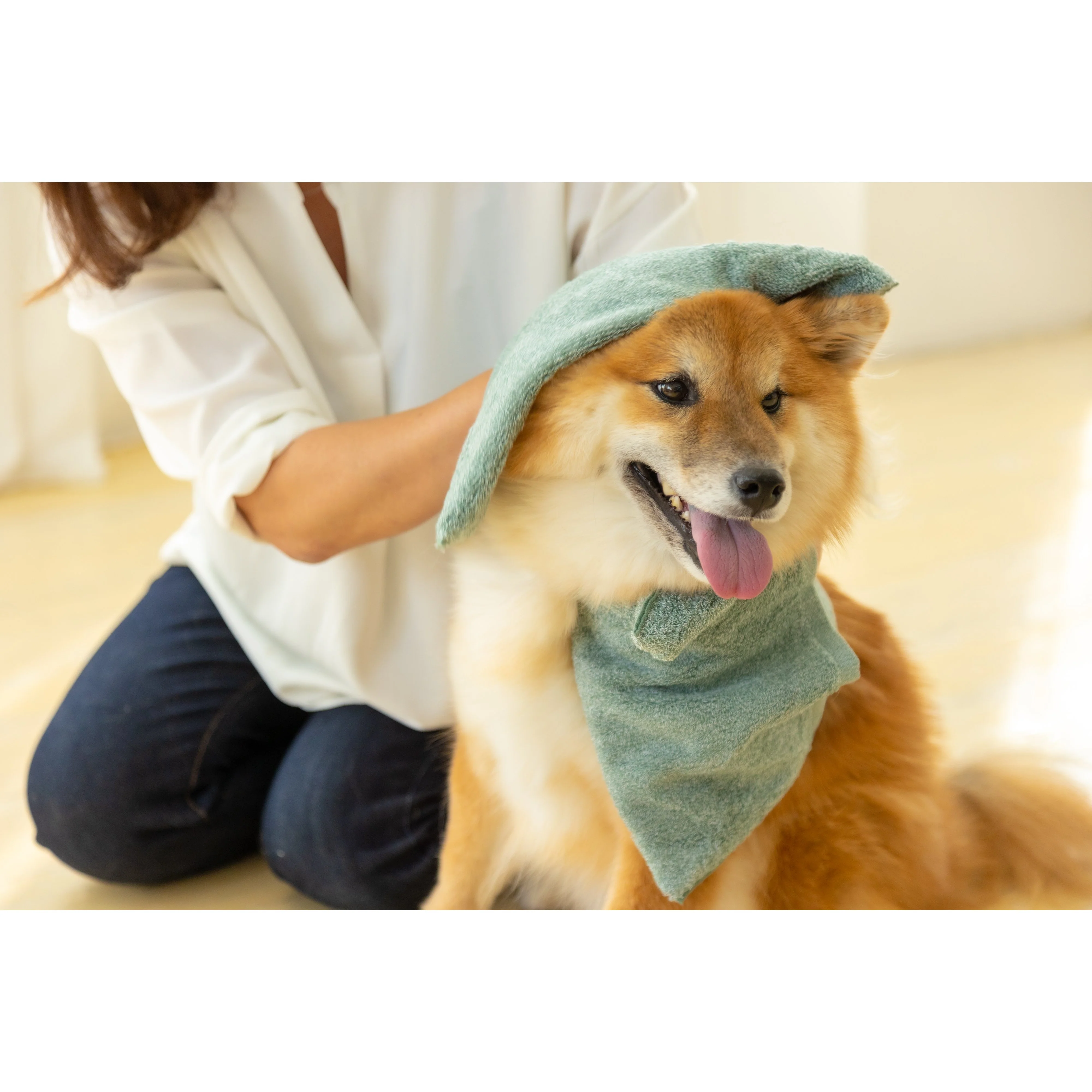 Jogan Pet Towel Super Absorbant Bath Towel for Pets Green 34×78cm - Image 9