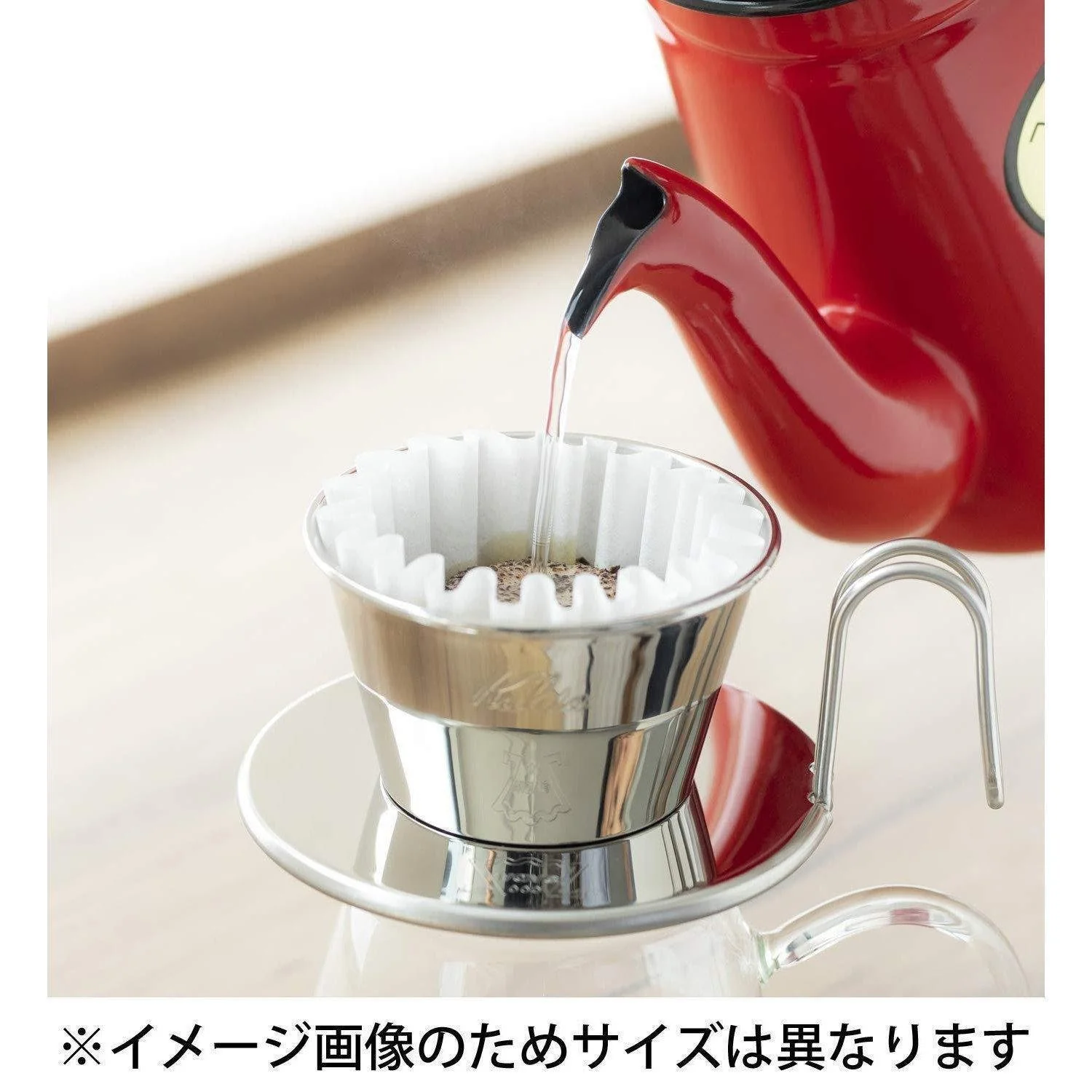 Kalita Stainless Wave Coffee Dripper + Glass Server + Paper Filters Set - Image 3