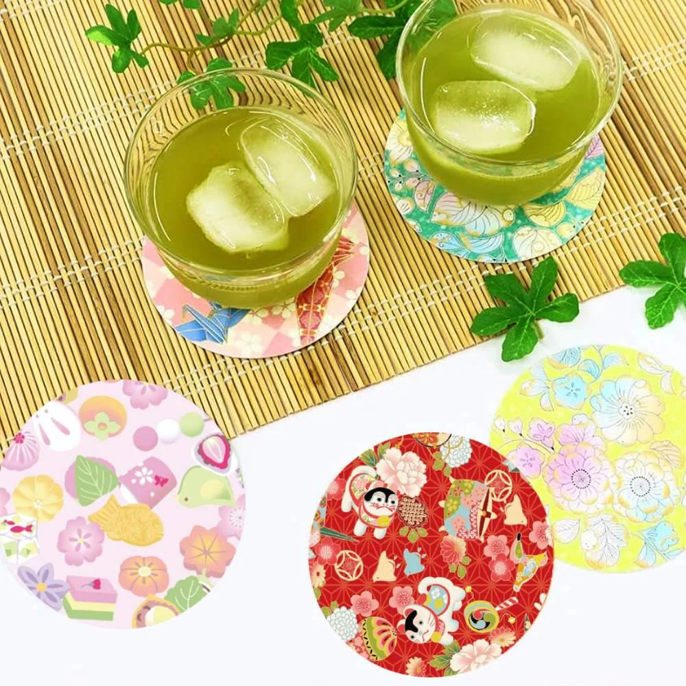 Kamiiso Kimono Beauty Coaster Retro Modern Pattern Set 4 Pieces - Image 2