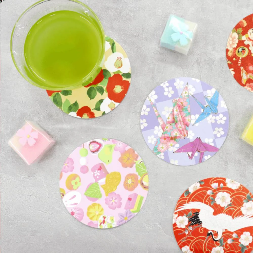 Kamiiso Kimono Beauty Coaster Retro Modern Pattern Set 4 Pieces - Image 3