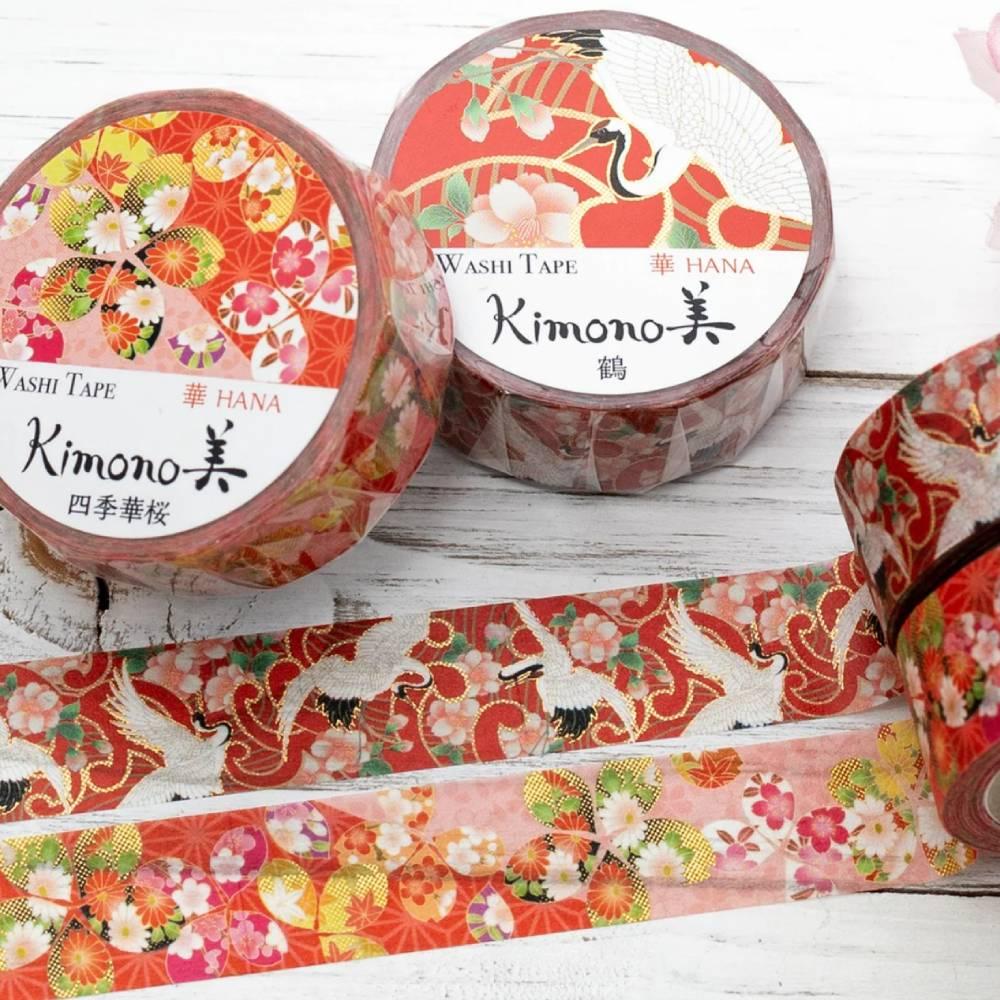Kamiiso Kimono Washi Tape Flower Crane Pattern Masking Tape - Image 3