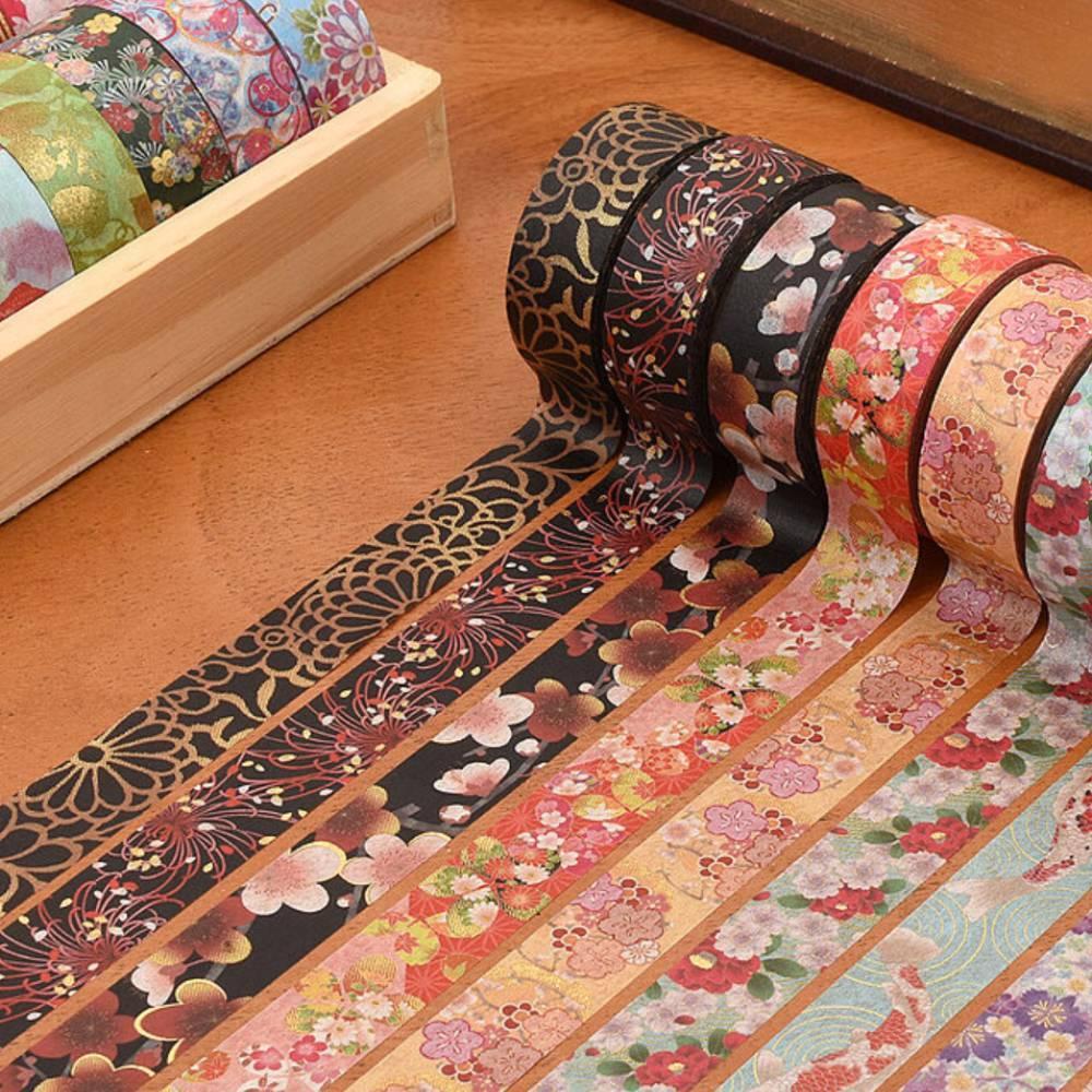 Kamiiso Kimono Washi Tape Gold Chrysanthemum Pattern Masking Tape - Image 5