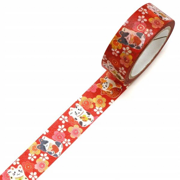 Kamiiso Kimono Washi Tape Plum Beckoning Cat Pattern Masking Tape - Image 2