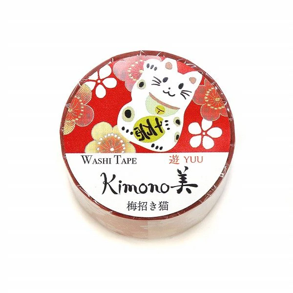 Kamiiso Kimono Washi Tape Plum Beckoning Cat Pattern Masking Tape - Image 3