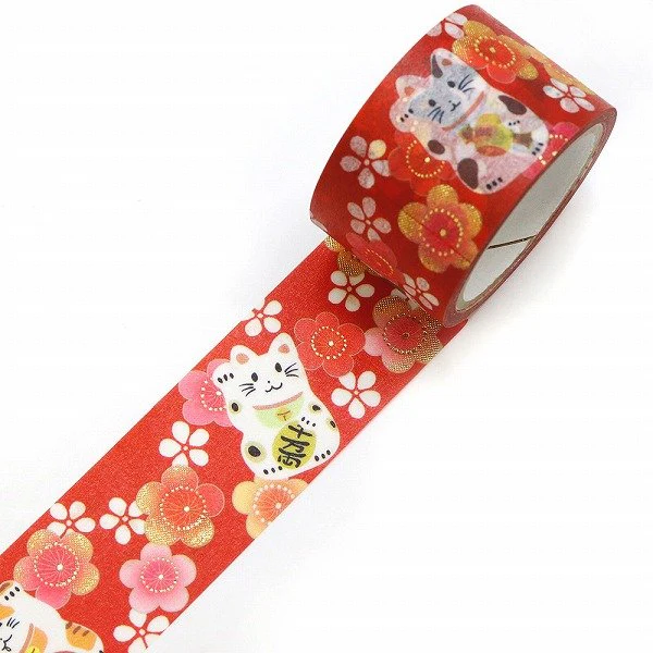 Kamiiso Kimono Washi Tape Plum Beckoning Cat Pattern Masking Tape - Image 4