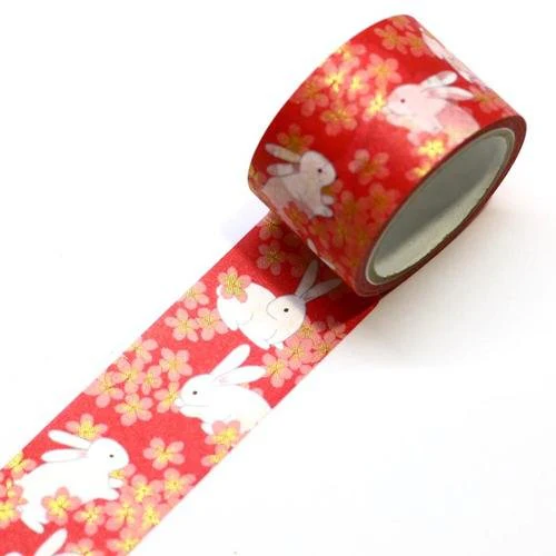 Kamiiso Kimono Washi Tape Rabbit Sakura Pattern Masking Tape - Image 4