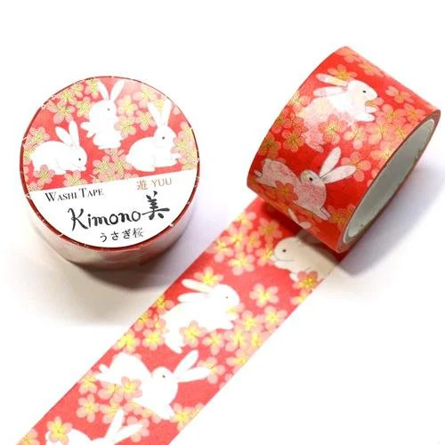 Kamiiso Kimono Washi Tape Rabbit Sakura Pattern Masking Tape - Image 6