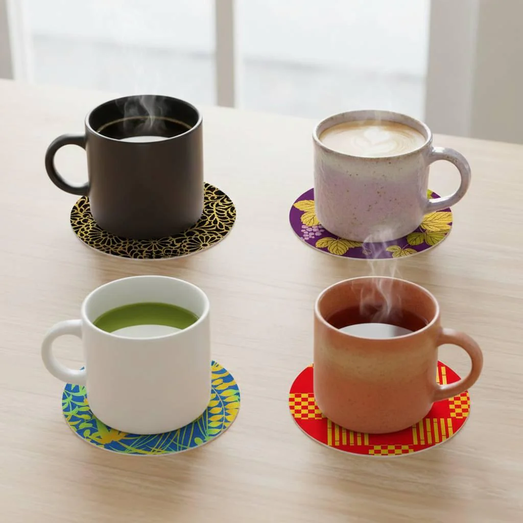 Kamiiso Zen Japanese Pattern Round Coasters Assorted Colors (Set of 4) - Image 2